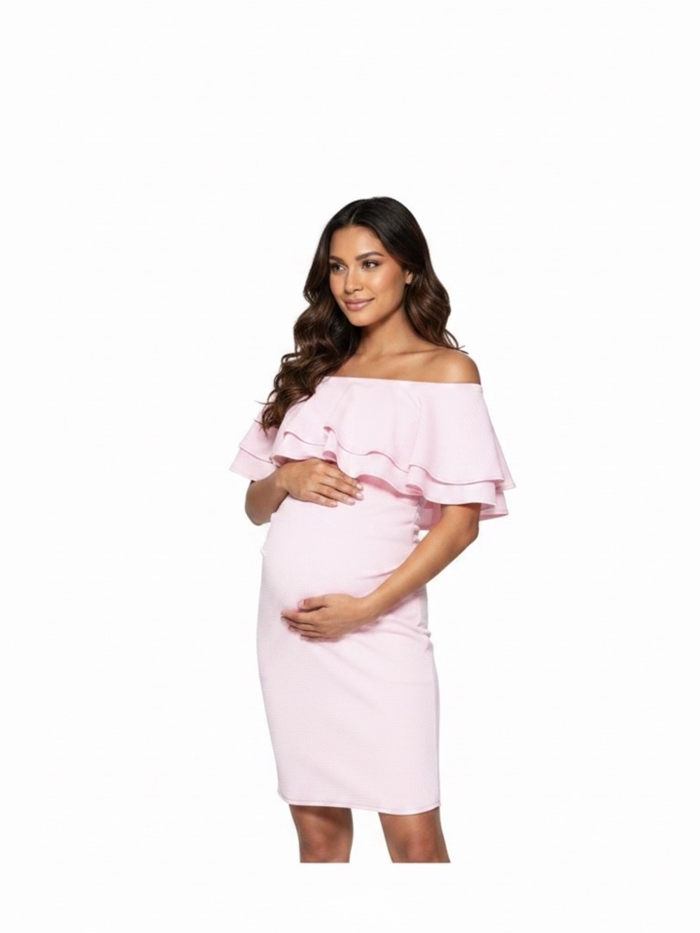 Off-Shoulder Hello Miz Ruffled Pink Women's Maternity Dress